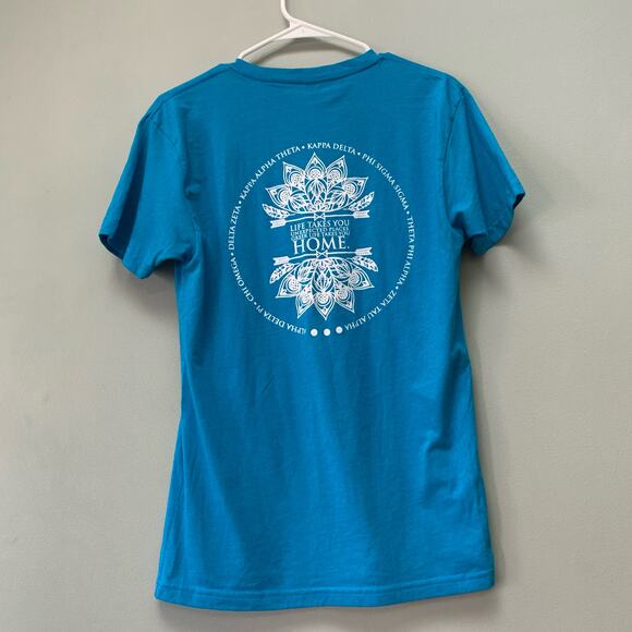 Sorority Panhellenic Recruitment V-Neck T-Shirt Short Sleeve Turquoise Sz Small - Picture 2 of 9